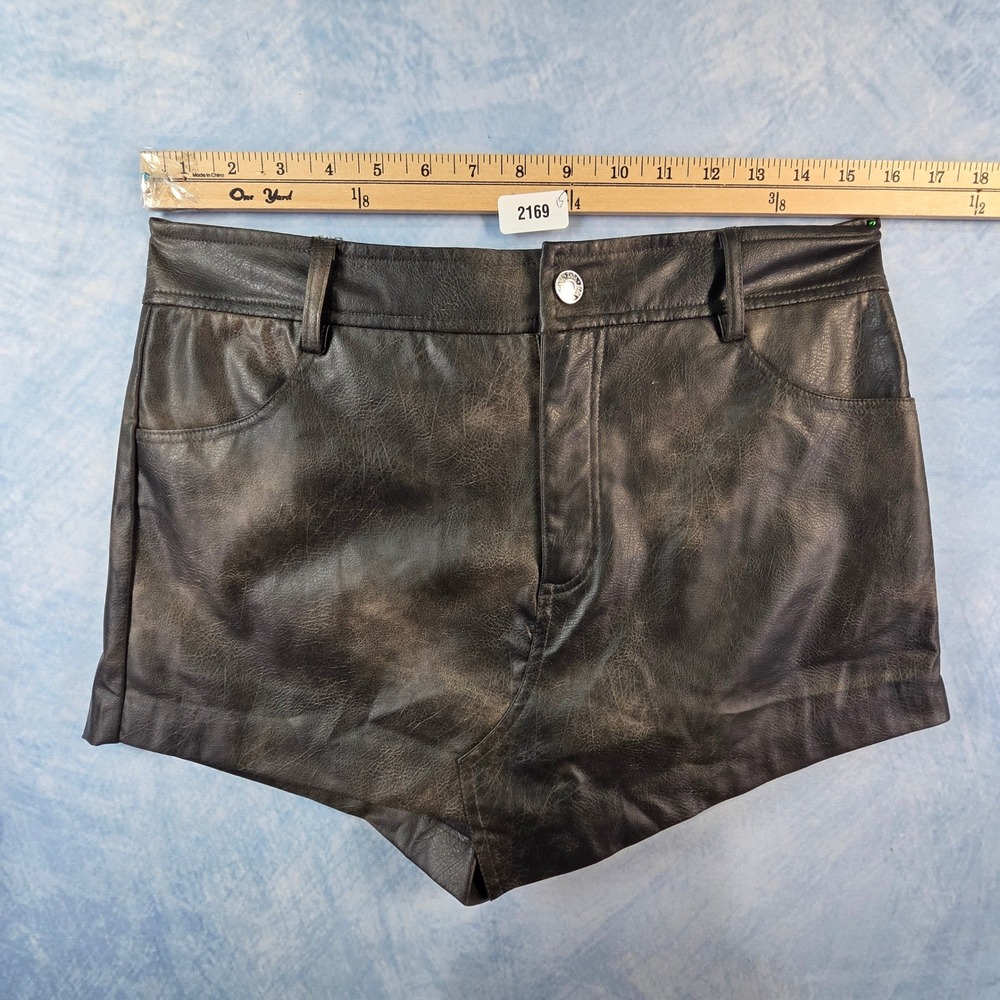 Zara Faux Leather Distressed Faded Black Shorts Womens Size M Medium 28